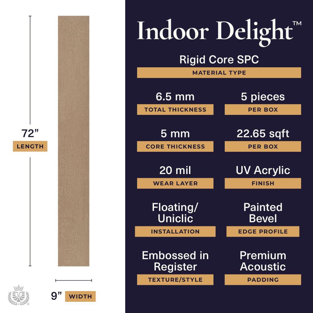 Indoor Delight Tanin Honey 20mil 6.5mm 9x72 SPC Vinyl Plank | Lions Floor