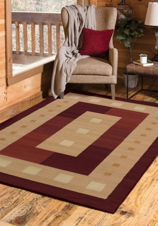 Manhattan Collection Contemporary Border Burgundy Area Rug | 940