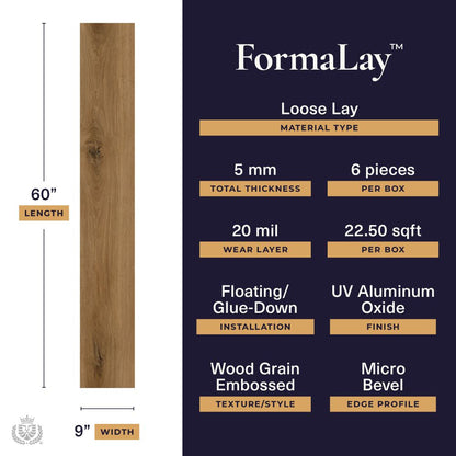 Formalay - Quantum Trace | 20mil 5mm 9x60 Looselay LVP | Lions Floor
