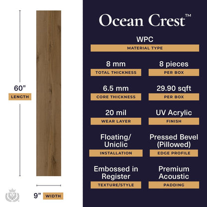 Ocean Crest - Summit Drift | 20mil 8mm 9x60 WPC Vinyl Plank | Lions Floor