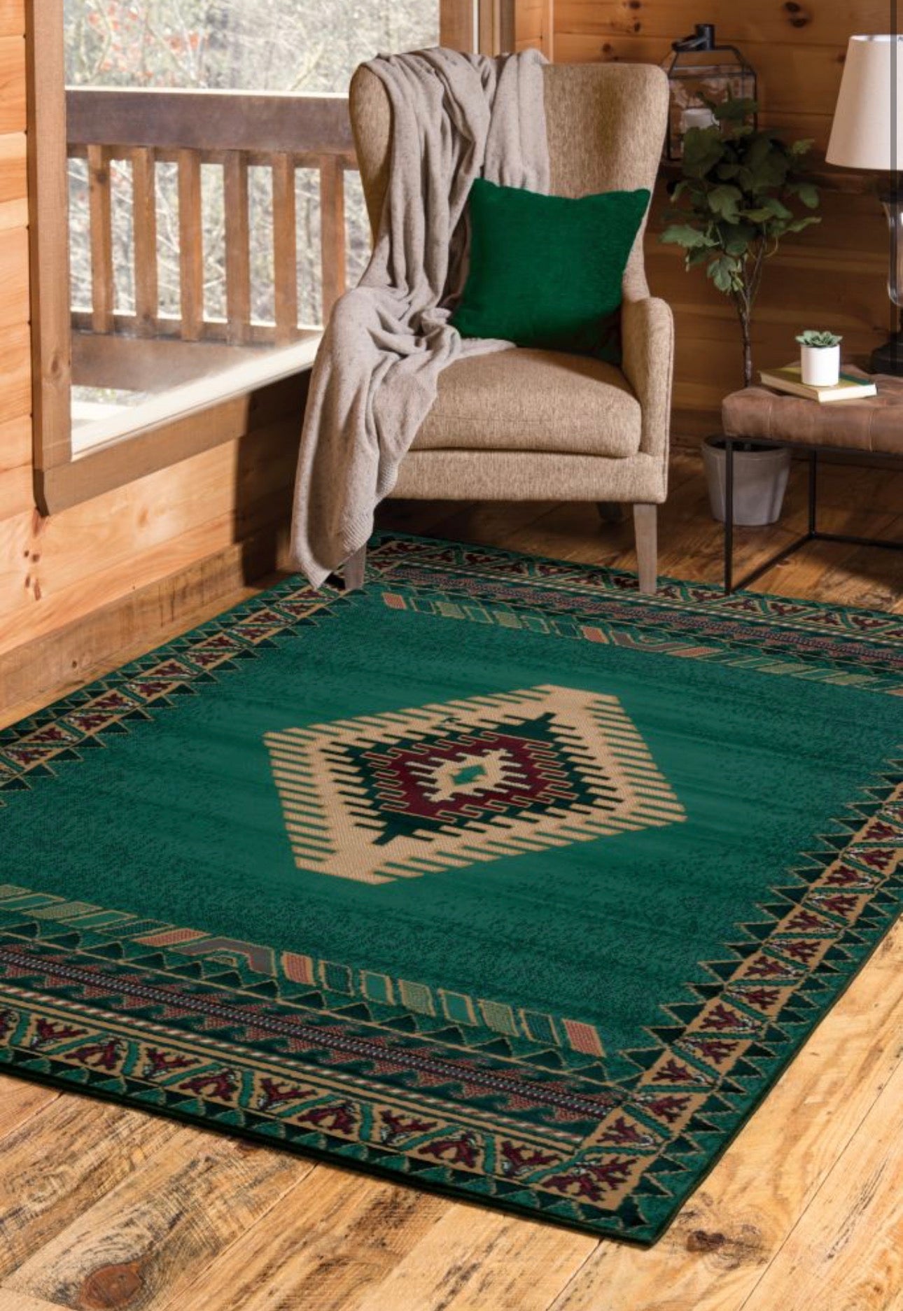 Manhattan Collection Southwestern LT Green Area Rug | 940 27040