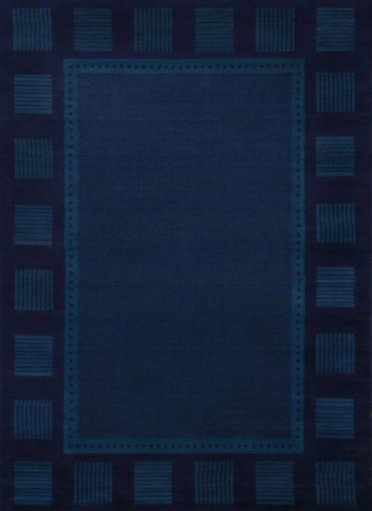 Manhattan Collection Contemporary Border Navy Area Rug | 940 36764